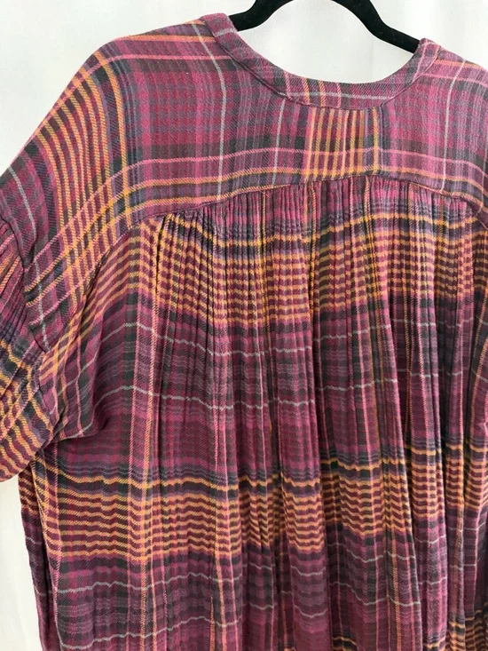 Free People Come on Over Oversized Plaid Button Down Flannel Womens Size Medium - Picture 8 of 9